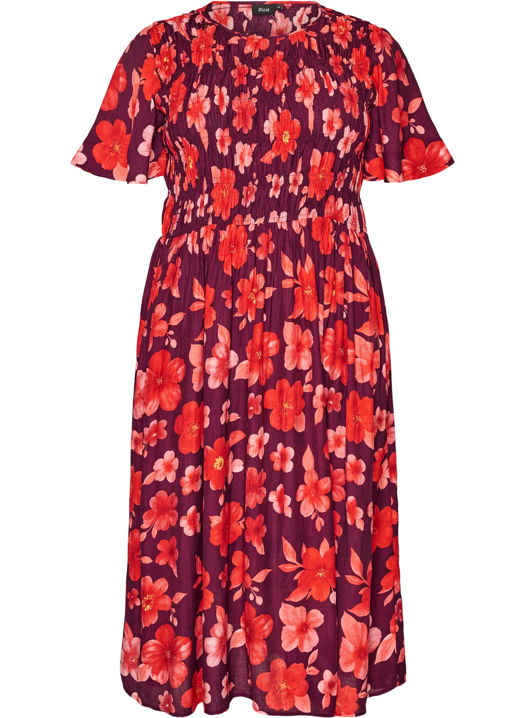 Dress with smocking and floral print