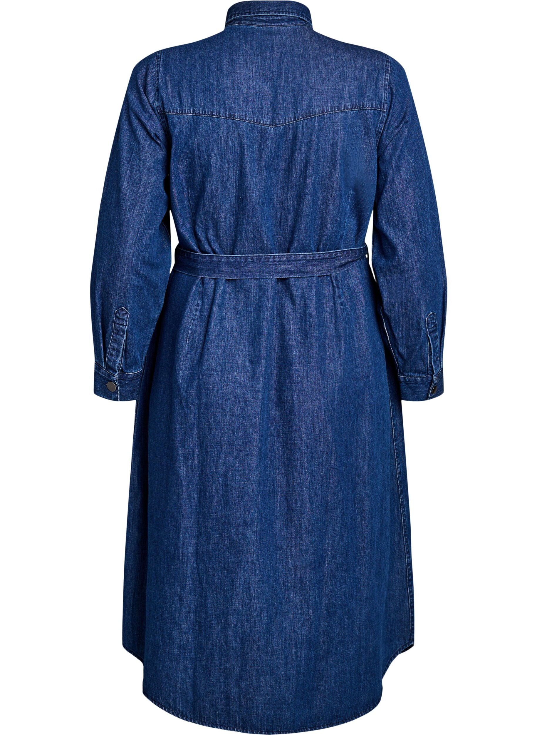 Zizzifashion Midi denim dress with tie belt, Blue, Packshot image number 1