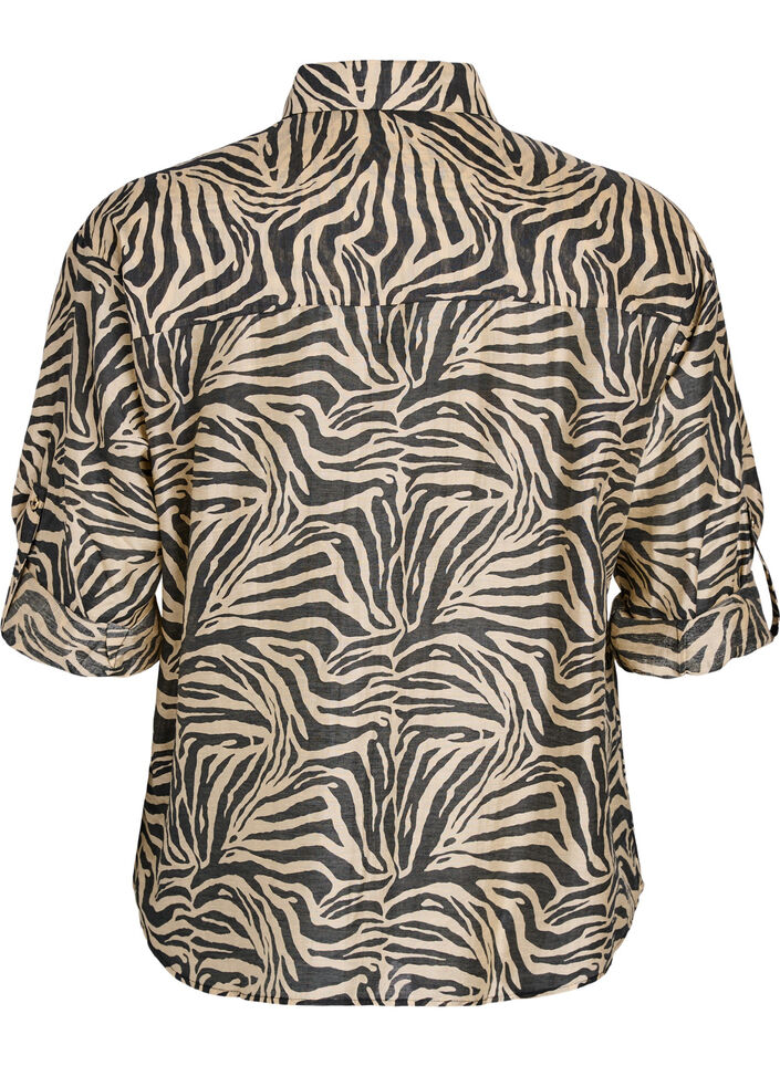 Loose shirt with animal print and chest pockets, Black, Packshot image number 1