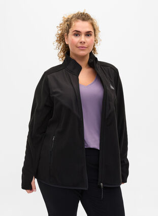 High-neck fleece jacket with pockets, Black, Model image number 0