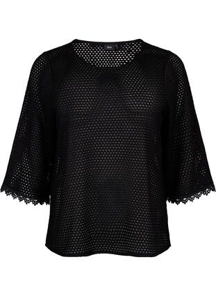 Knit top with 3/4 sleeves, Black, Packshot image number 0