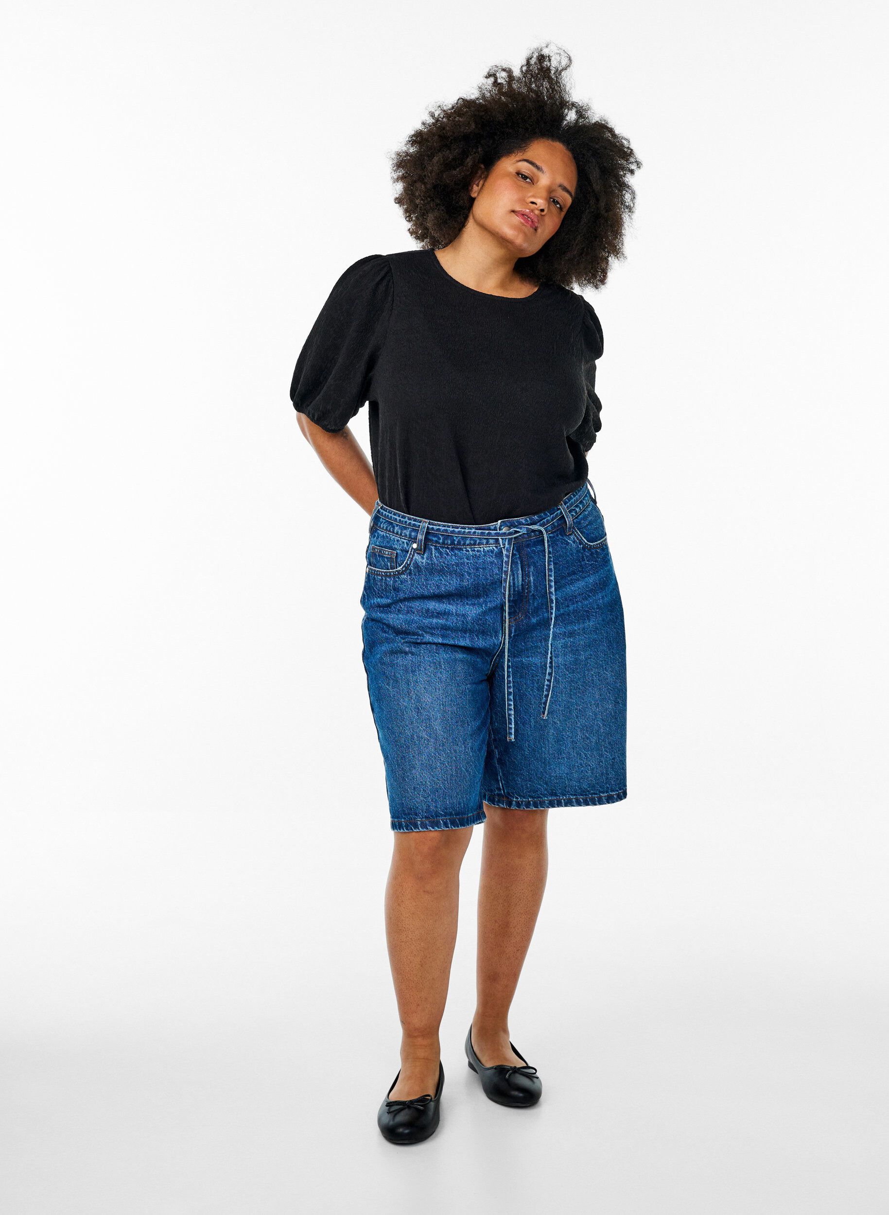 ZizzifashionStructured blouse with short sleeves, Black, Model image number 1