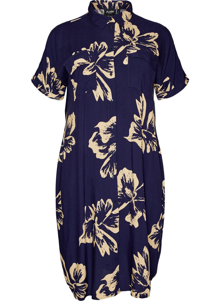 Long shirt dress with short sleeves, Blue, Packshot image number 0