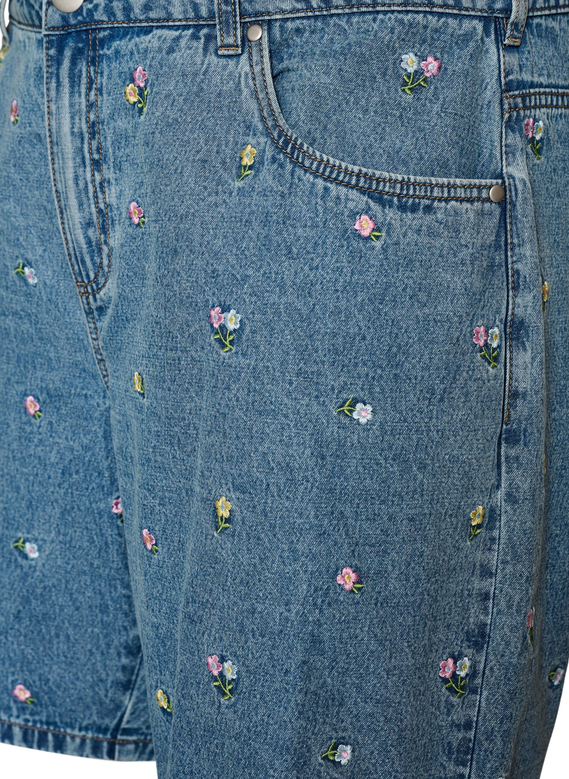 ZizzifashionDenim shorts with embroidered flowers, Light Blue, Packshot image number 2