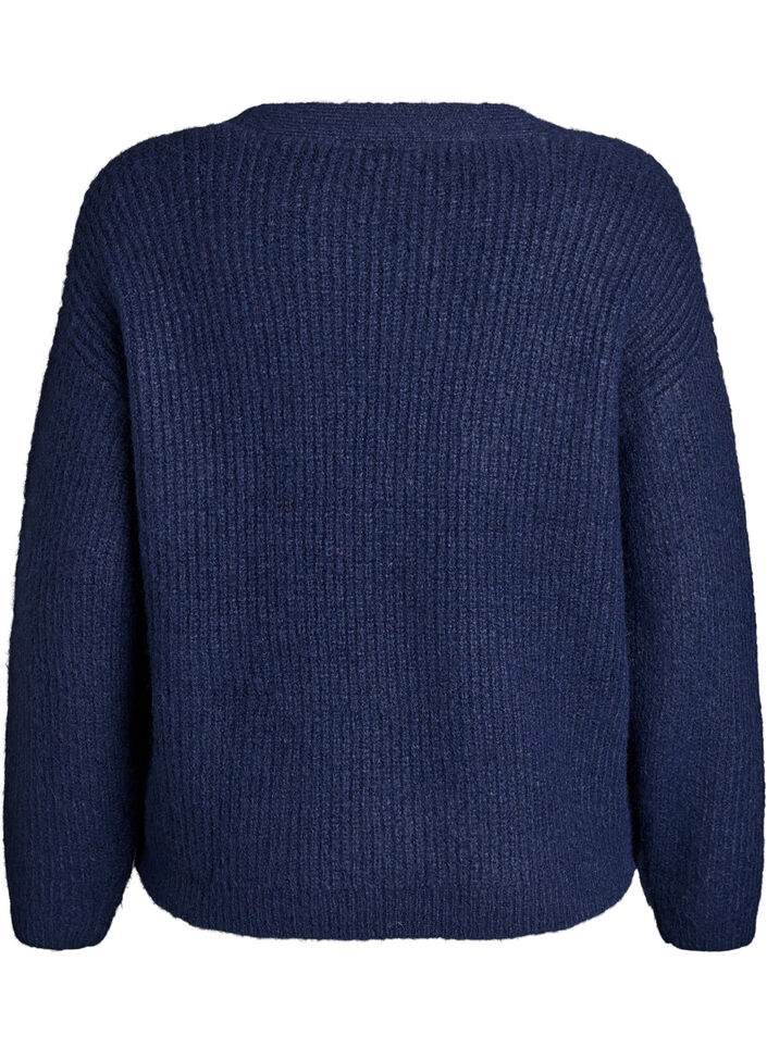 Knit cardigan with v-neck, Blue, Packshot image number 1