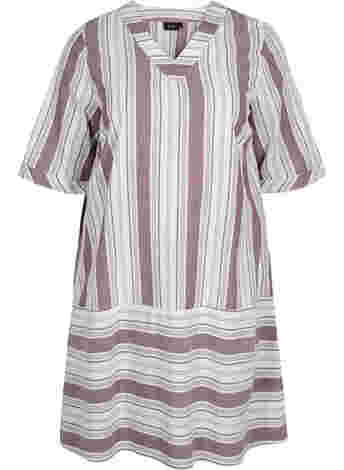 Striped cotton dress with short sleeves