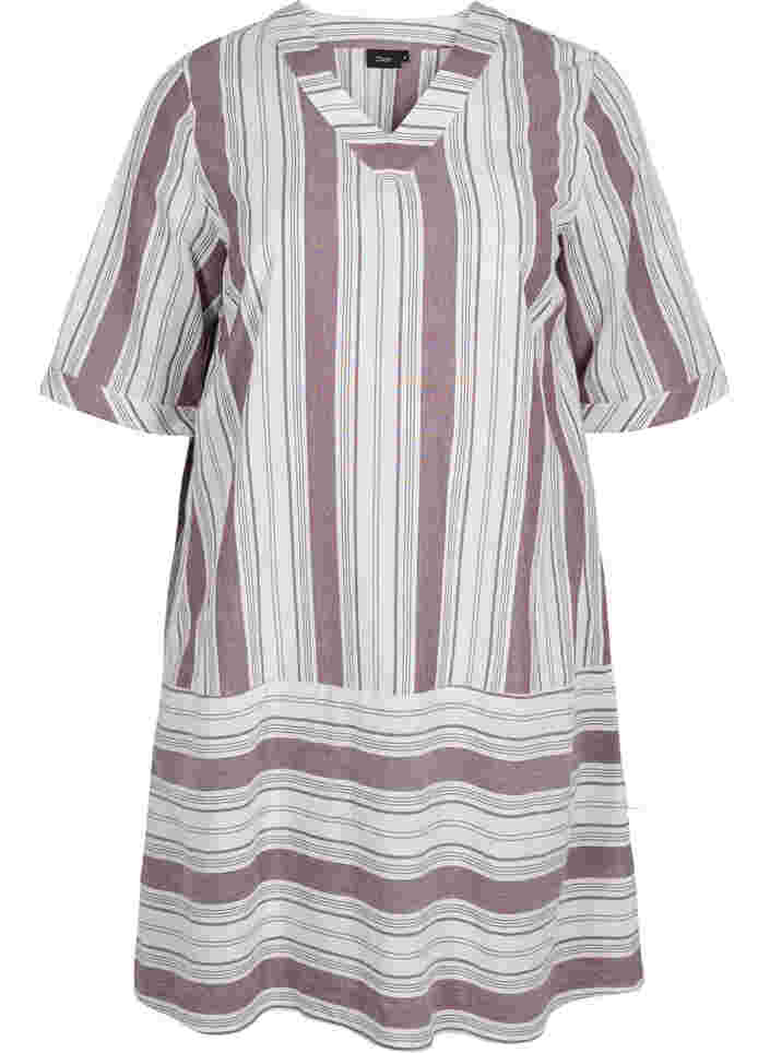 Striped cotton dress with short sleeves, Vineyard Wine Stripe, Packshot image number 0