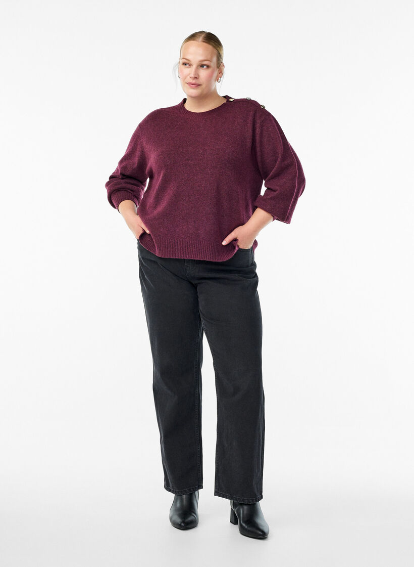 Knit blouse with button detail, Dark Bordeaux, Model image number 1