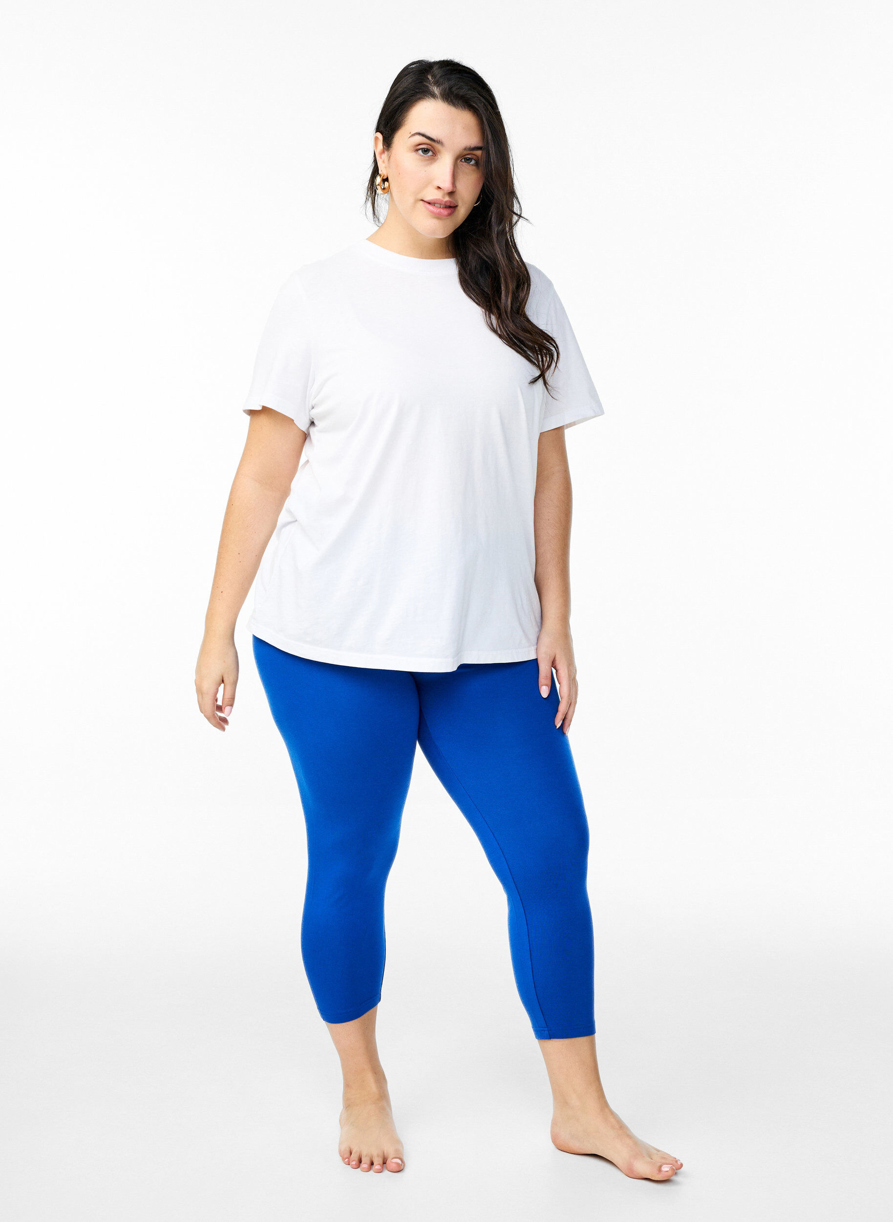 Zizzifashion Basic 3/4-length viscose leggings, Blue, Model image number 1