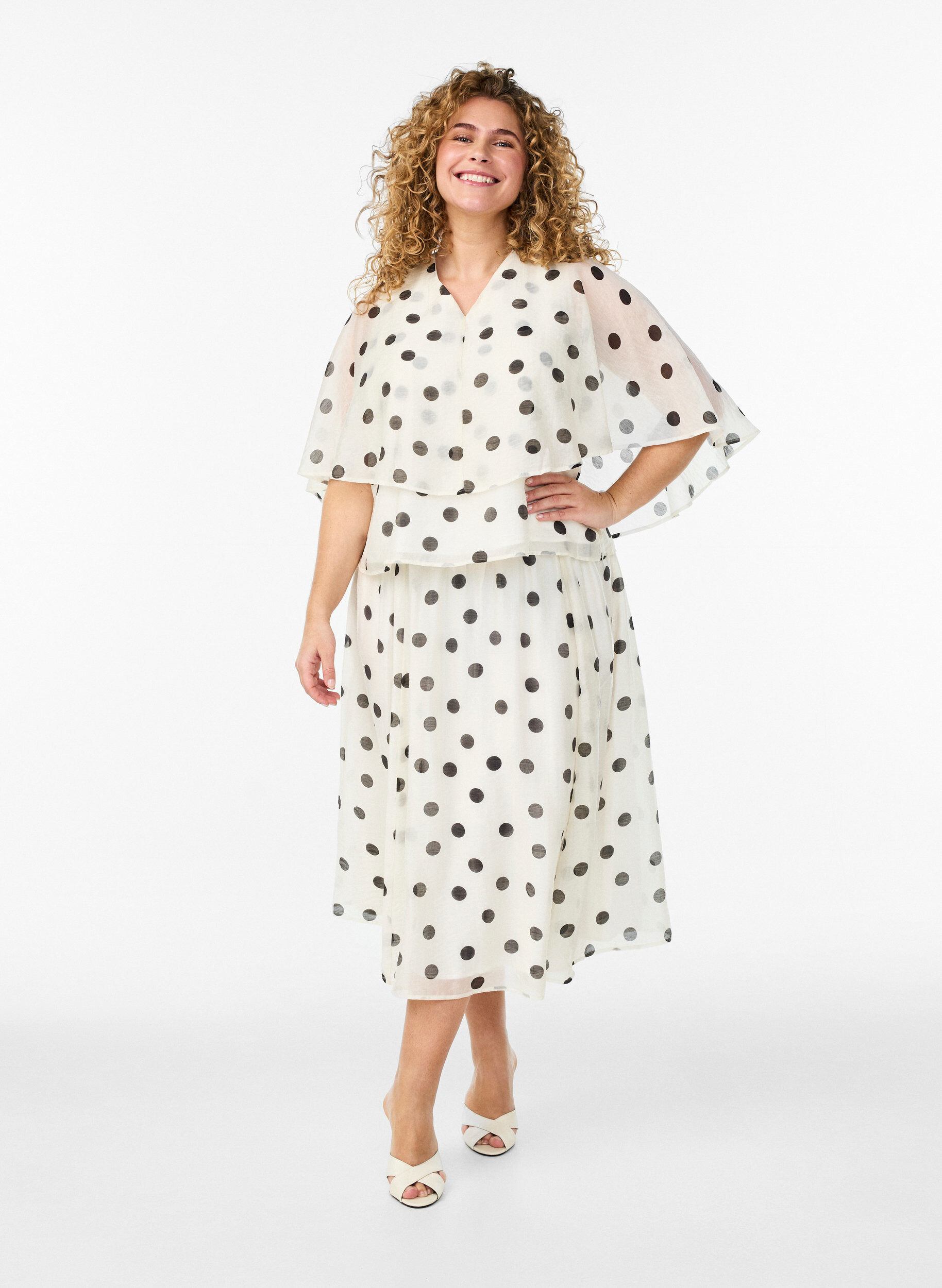 Zizzifashion Layered top with polka dot pattern, Vanilla, Model image number 1