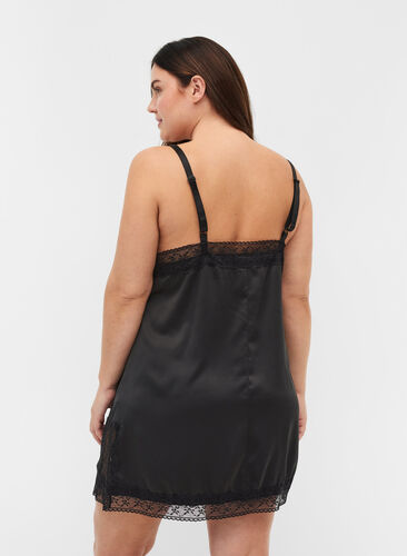 Nightgown with lace and slits, Black, Model image number 1