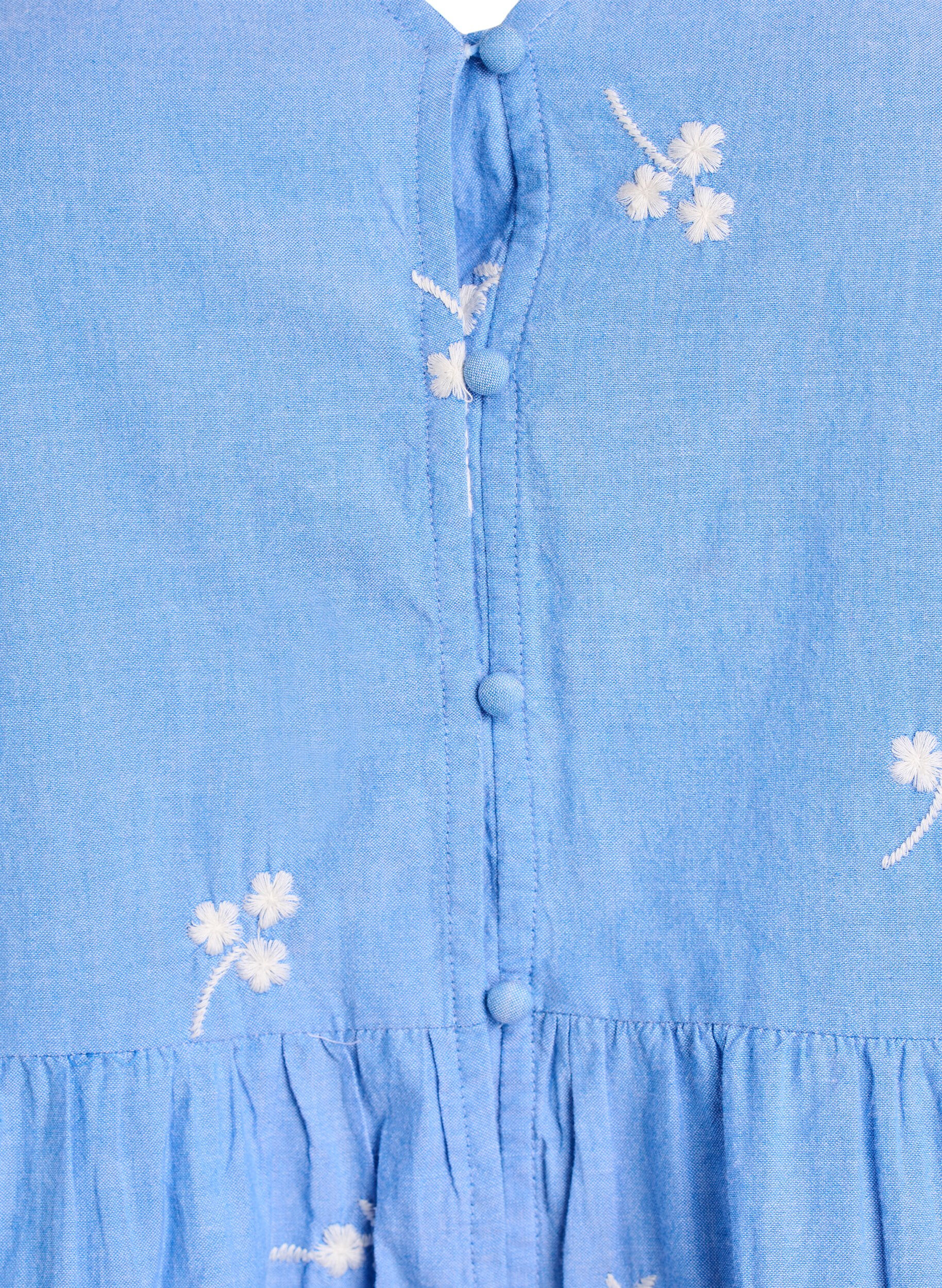 ZizzifashionCotton blouse with embroidered flowers and button fastening, Light Blue, Packshot image number 2