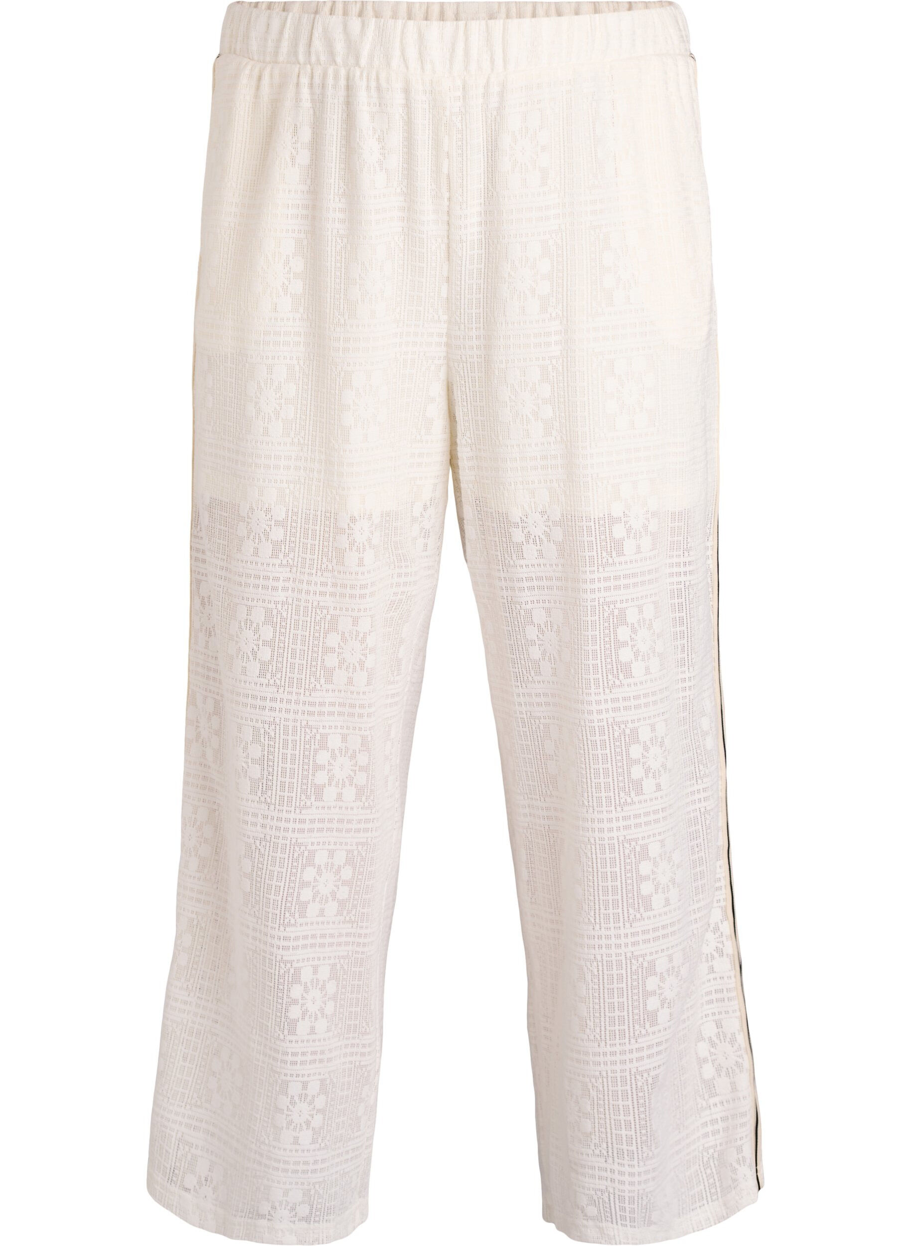 Wide-leg lace trousers with contrast stripes