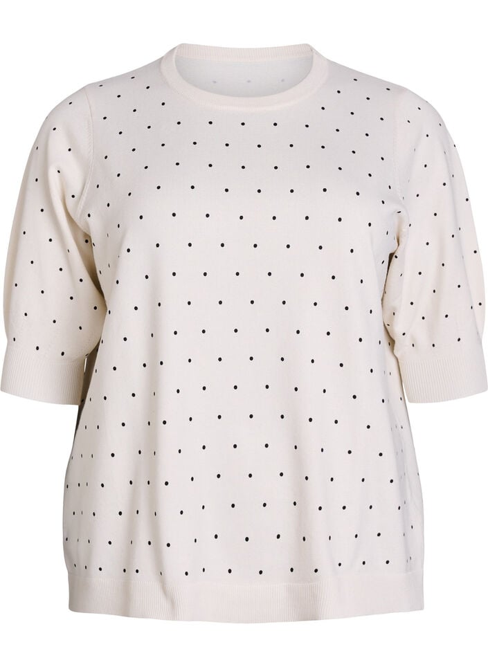 Knitted top with polka dot pattern and short sleeves, White, Packshot image number 0