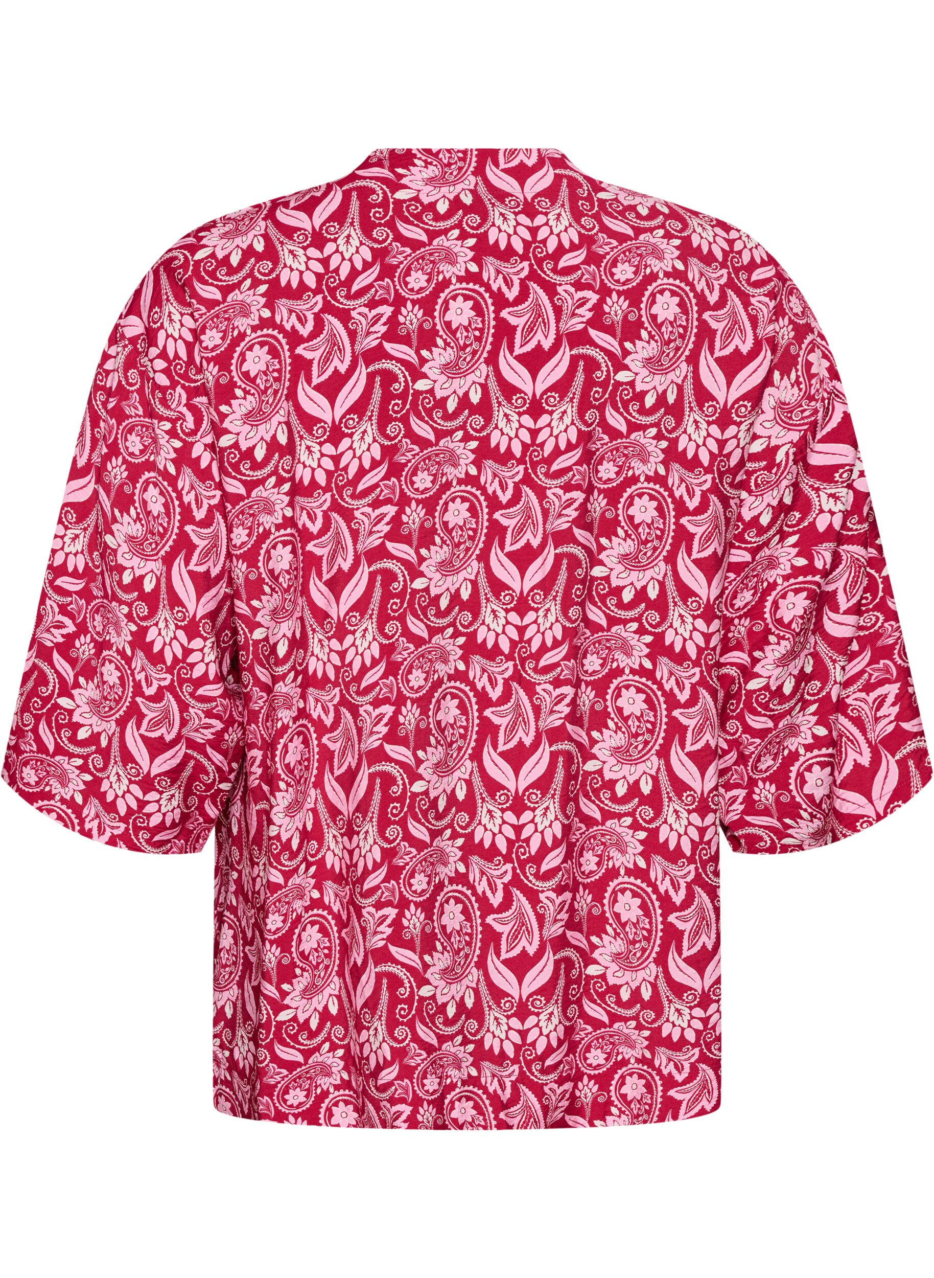 ZizzifashionShort viscose kimono with 3/4 sleeves, Pink, Packshot image number 1