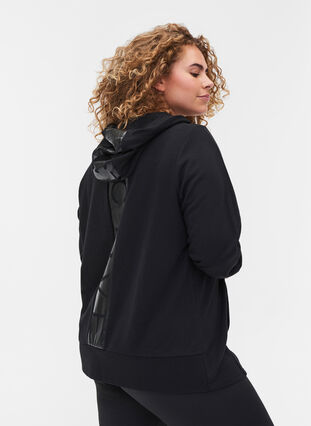 Sweat cardigan with zip and hood, Black, Model image number 1