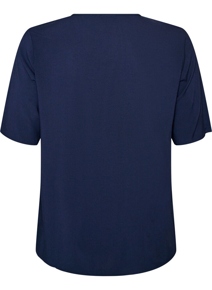 Short-sleeved woven blouse with round neck, Blue, Packshot image number 1