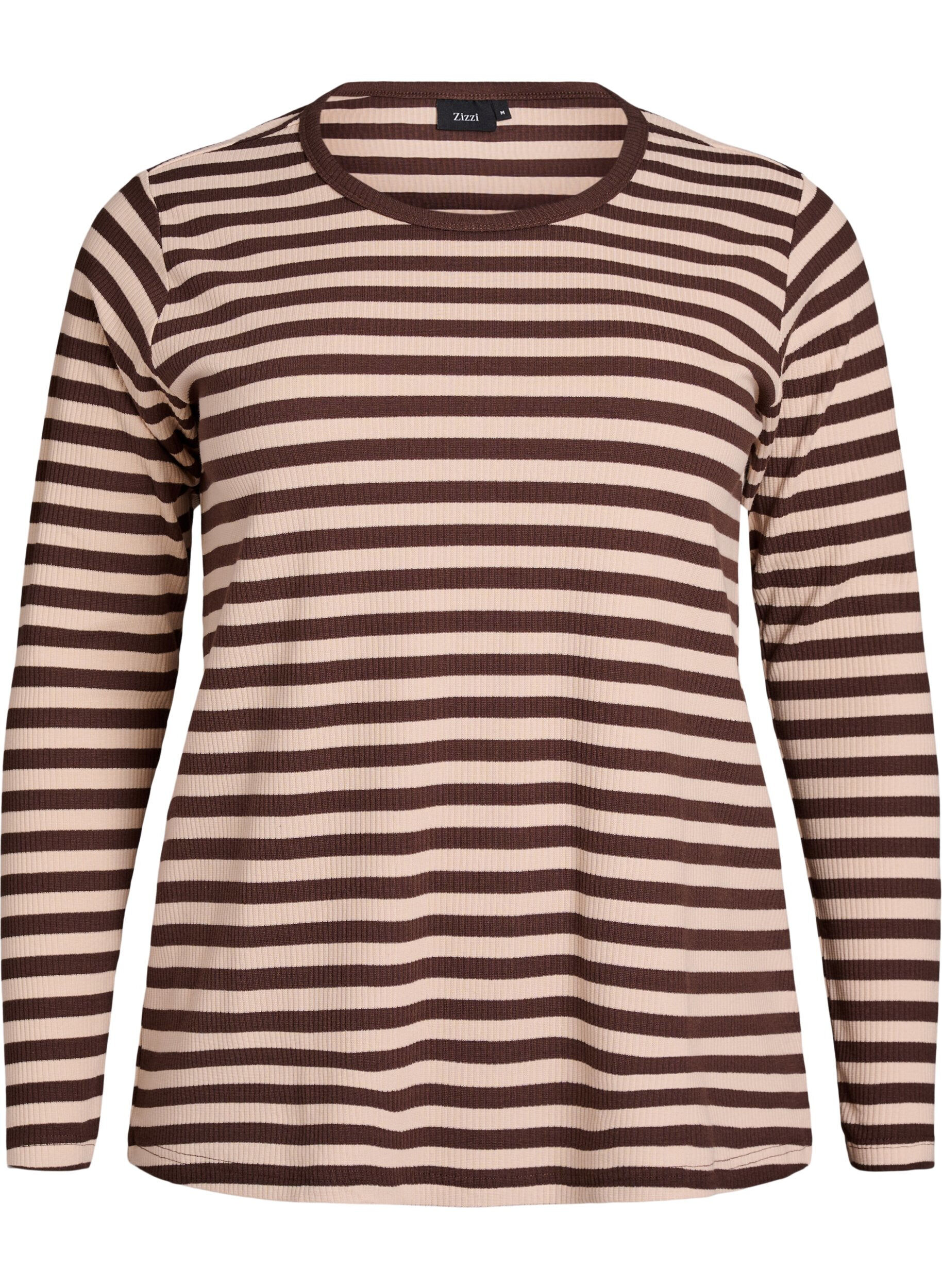 ZizzifashionStriped blouse with long sleeves, Brown, Packshot image number 0