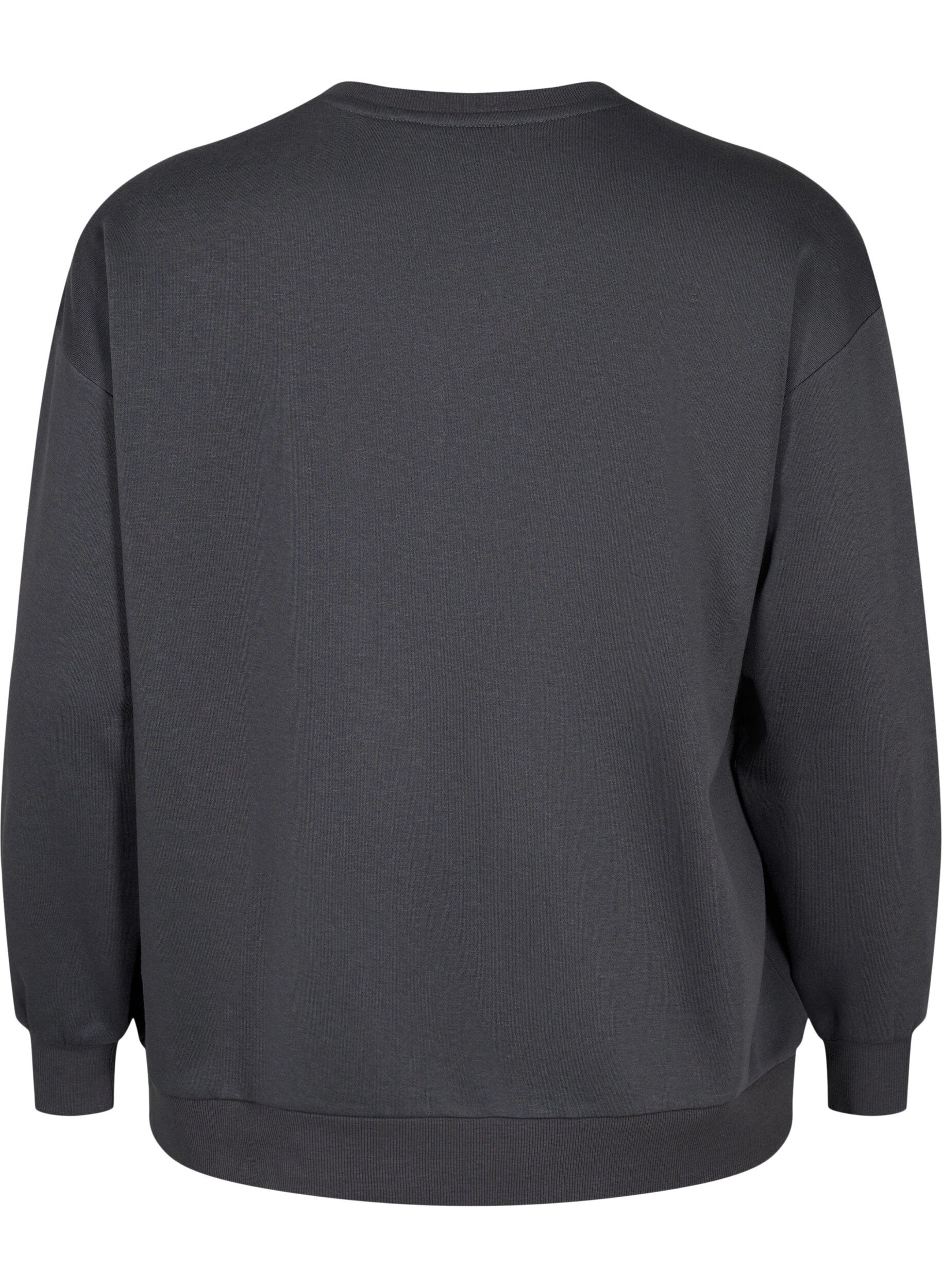 Zizzifashion Sweatshirt with ruffle and crochet detail, Dark Grey, Packshot image number 1