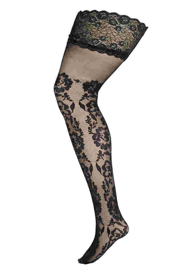 Hold-up stockings in 30 denier with lace, Black, Packshot image number 0