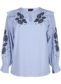 Cotton blouse with embroidery and ruffles