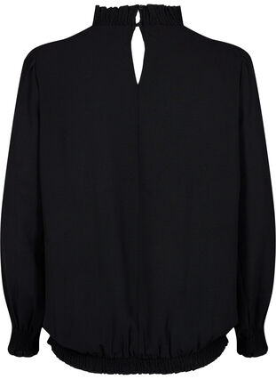 Solid color smock blouse with long sleeves, Black, Packshot image number 1
