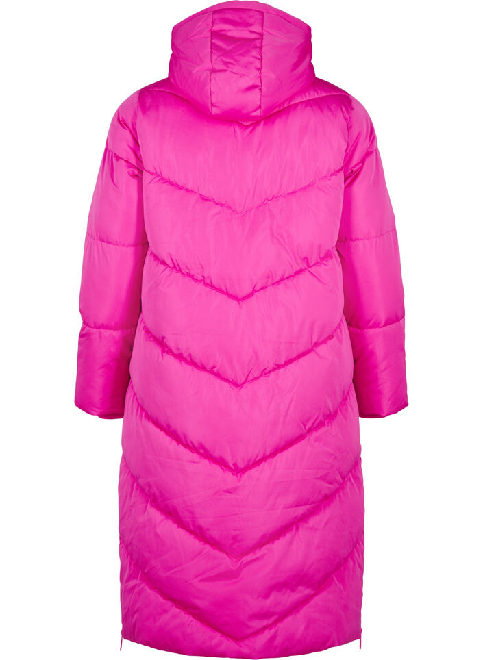 Long puffer coat with hood and pockets, Pink, Packshot image number 1