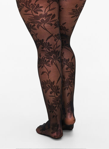 25 denier tights with leaf pattern, Black, Model image number 1