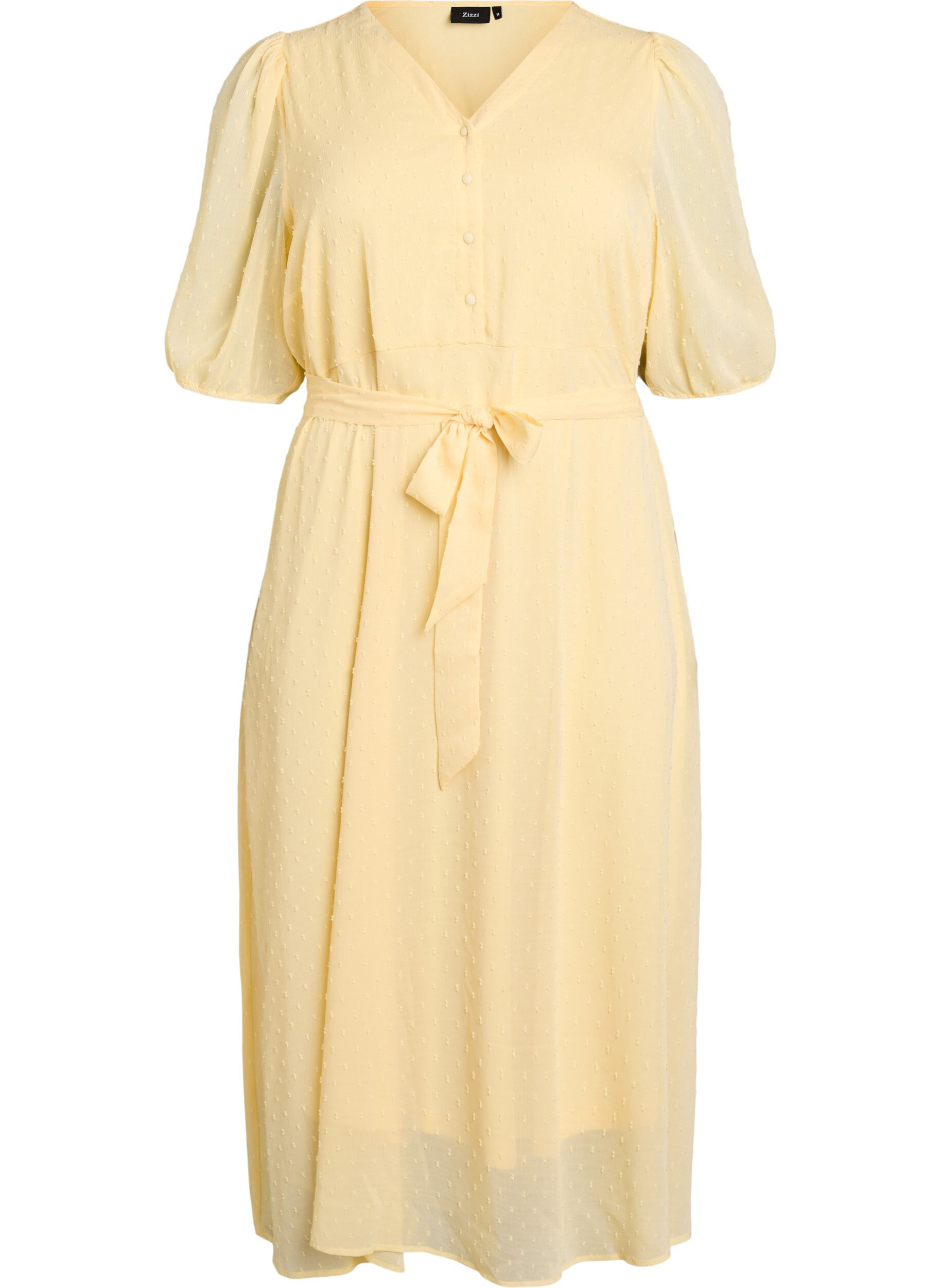 Zizzifashion V-neck midi dress with tie fastening, Yellow, Packshot image number 0
