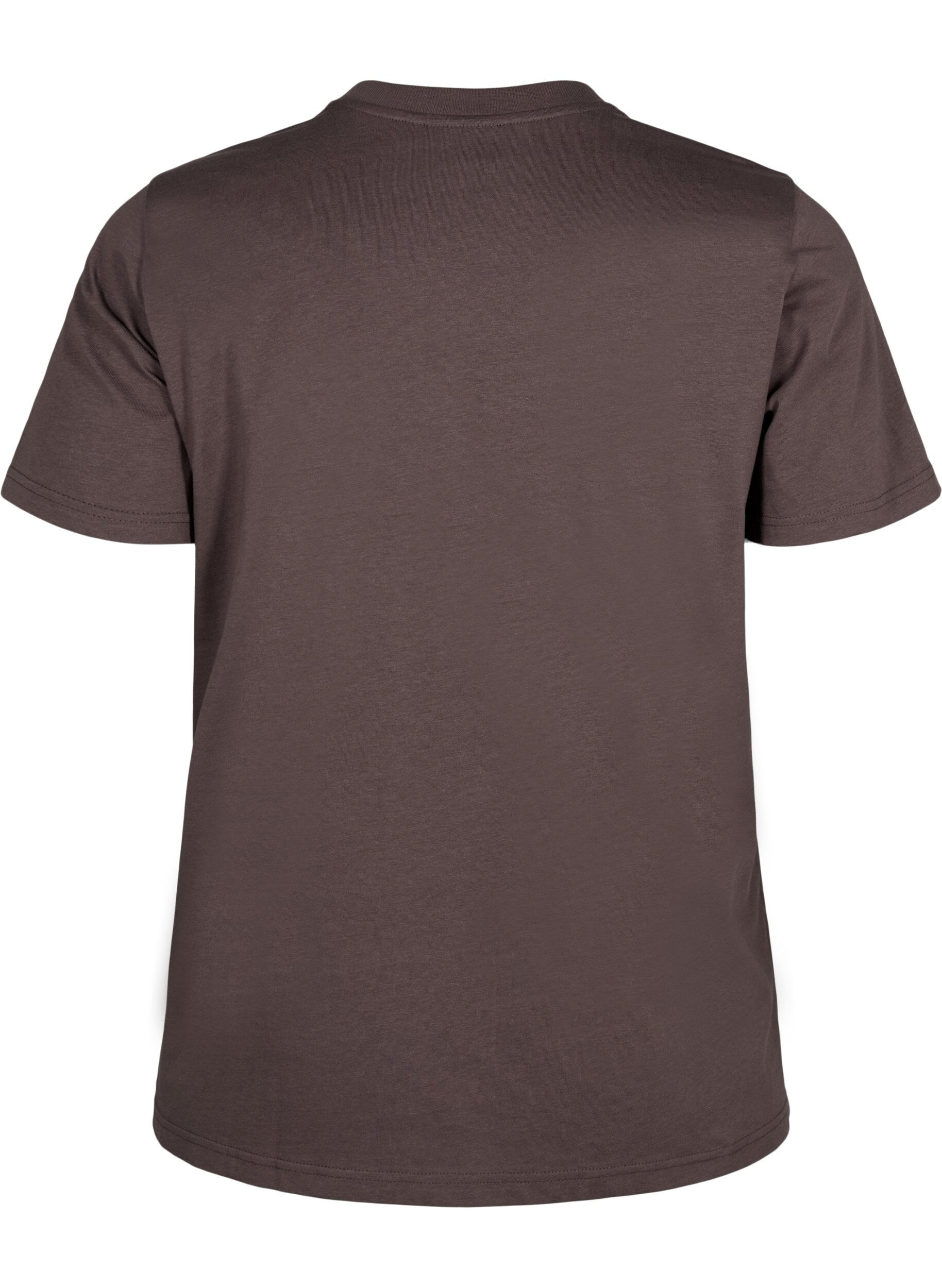 Zizzifashion Basic cotton T-shirt with round neck, Brown, Packshot image number 1