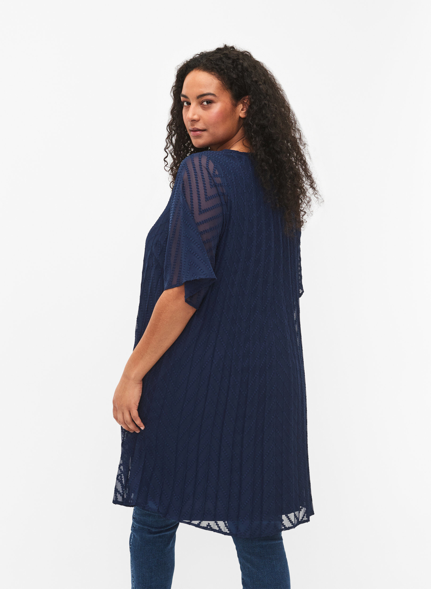 Zizzifashion Short sleeved pleated dress, Navy Blazer, Model image number 1