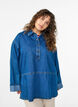 Loose denim blouse with collar and button placket, Blue, Model image number 0