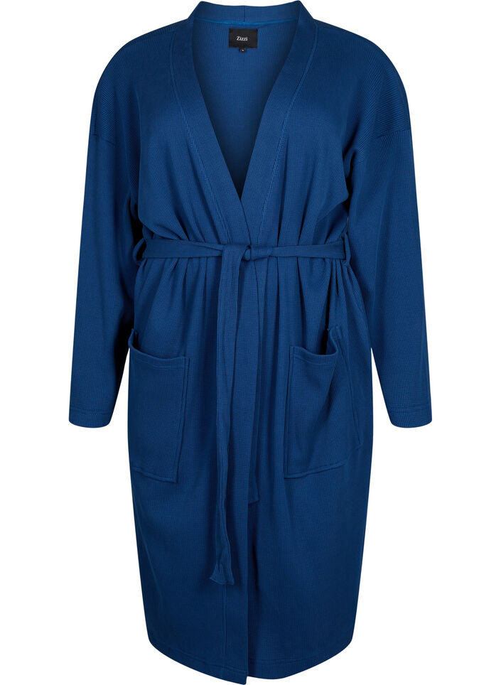 Bathrobe with pockets and tie belt, Blue Opal, Packshot image number 0