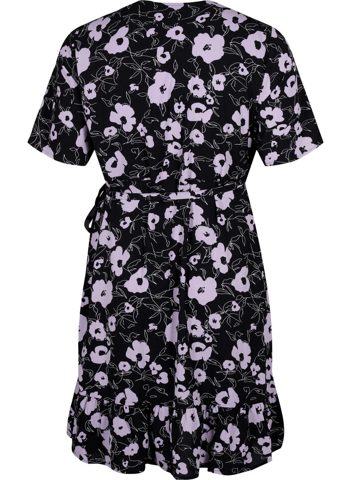 Floral wrap dress with short sleeves, Black, Packshot image number 1