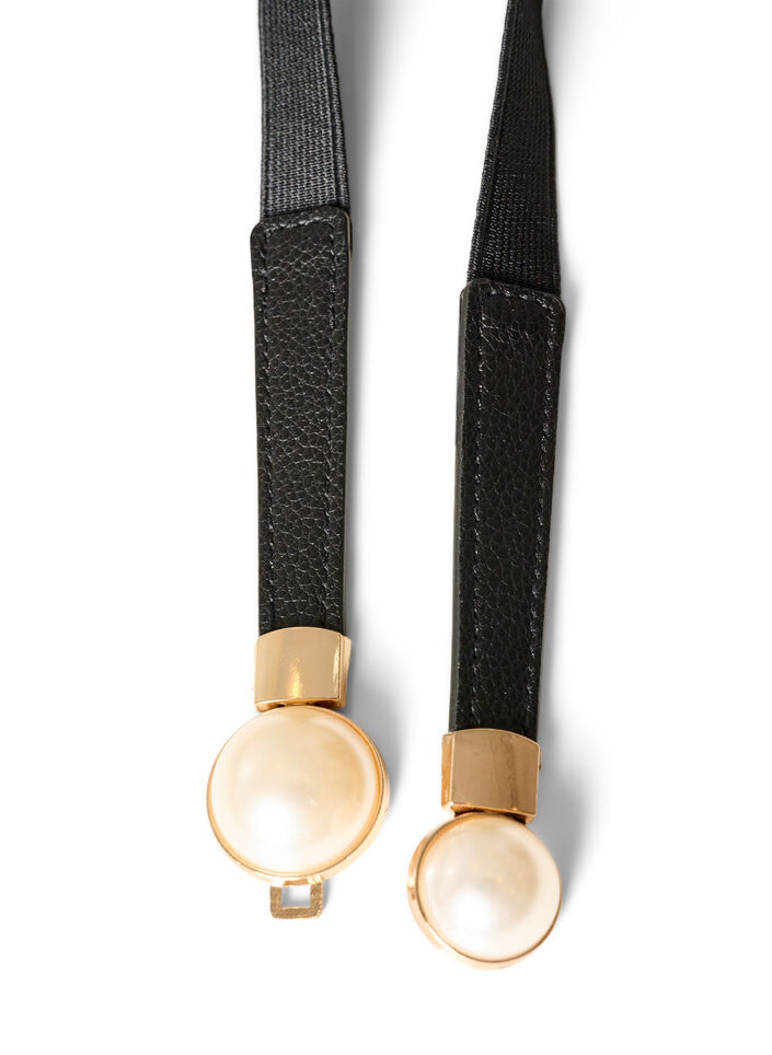 Elastic waist belt with pearl details, Black, Packshot image number 2