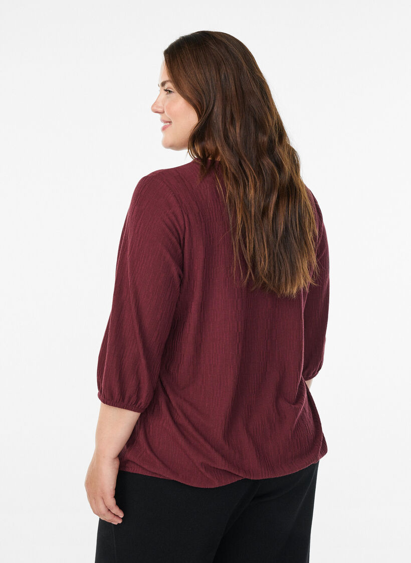 Blouse with texture and 3/4 sleeves, Red, Model image number 2