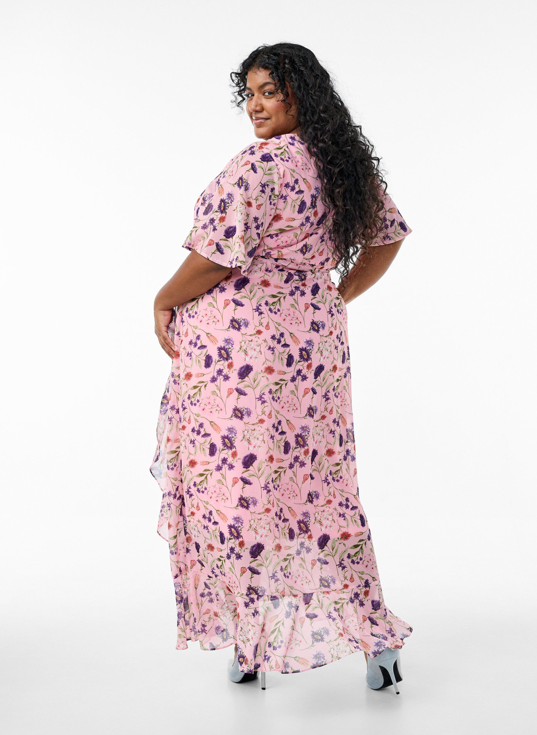 Zizzifashion Long dress with batwing sleeves and floral print, Rose Flower AOP, Model image number 1