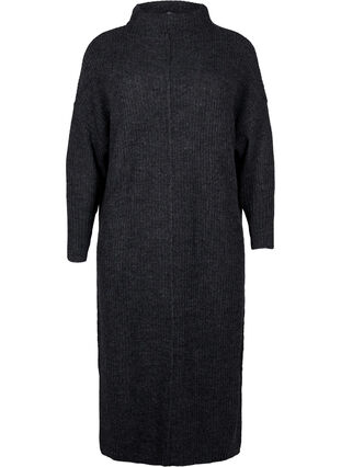 Long oversized knitted dress with slit - Dark Grey - Sz. 40-64 - Zizzifashion Long oversized knitted dress with slit - Dark Grey - Sz. 40-64 - Zizzifashion
