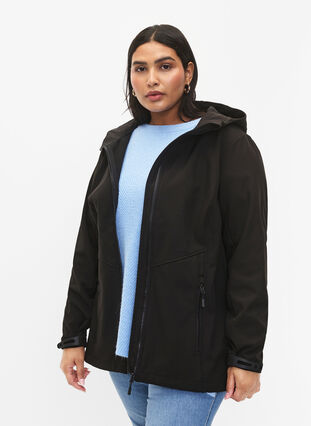 Short softshell jacket with pockets, Black, Model image number 0