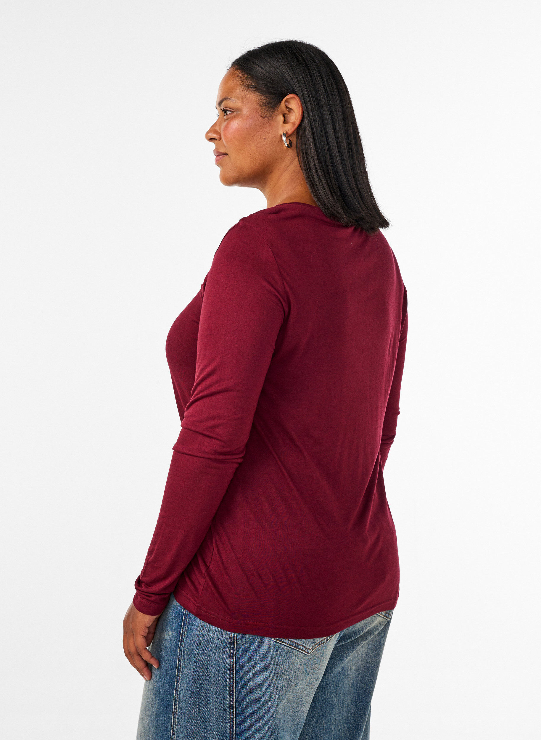 ZizzifashionLong-sleeved blouse in wool and viscose, Red, Model image number 2