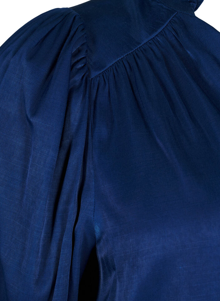 Long-sleeved blouse with ruffles and v-neck, Estate Blue, Packshot image number 3