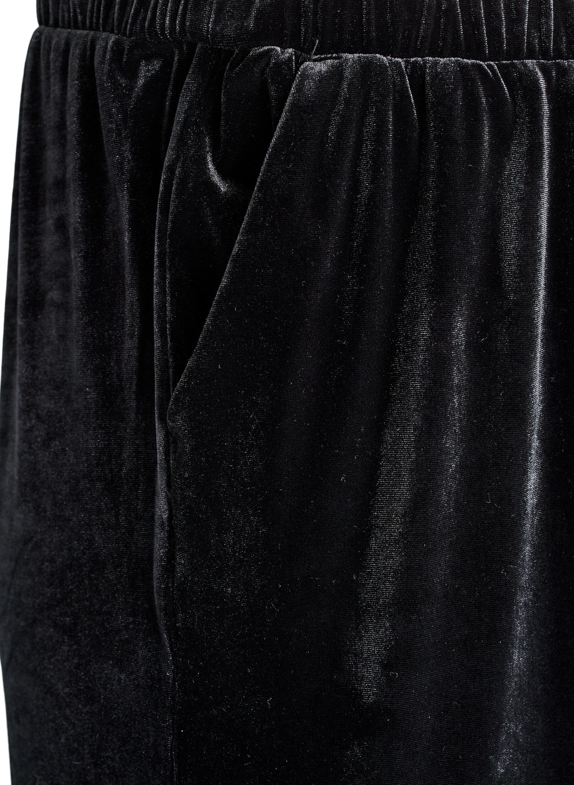 Zizzifashion Velour trousers with a high waist and wide legs, Black, Packshot image number 2