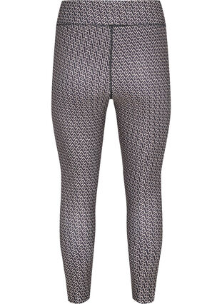 Printed sports tights with 7/8 length, Black w. Text Print, Packshot image number 1