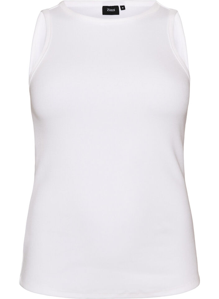 Cotton ribbed top with high neck, White, Packshot image number 0