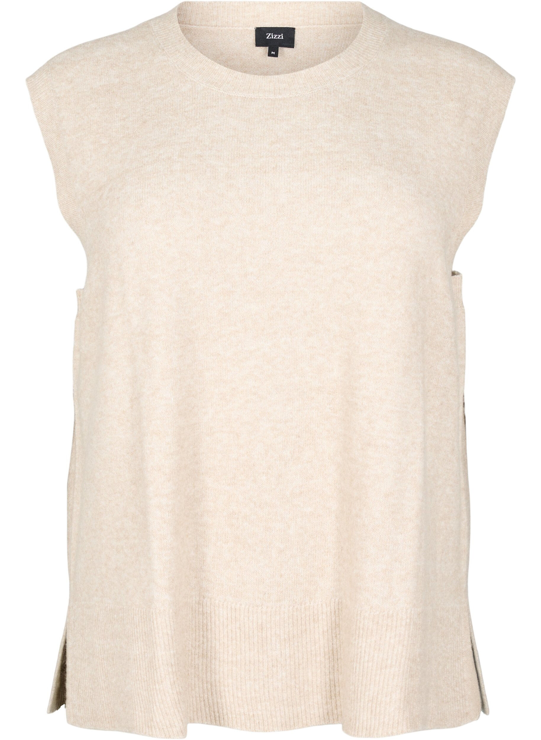 Zizzifashion Knitted vest with ribbed edges, Beige, Packshot image number 0