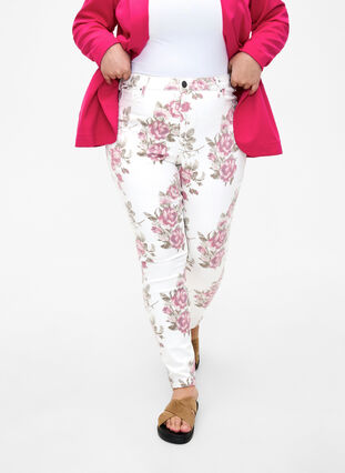 Super slim Amy jeans with a floral print, White R.AOP, Model image number 2