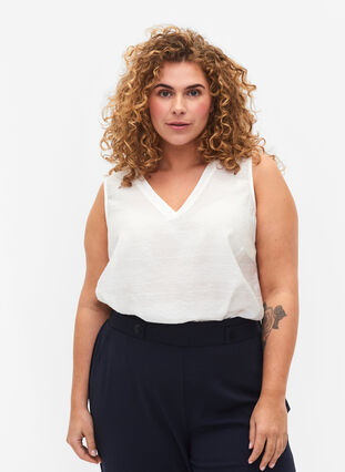 Viscose top with structure, Bright White, Model image number 0