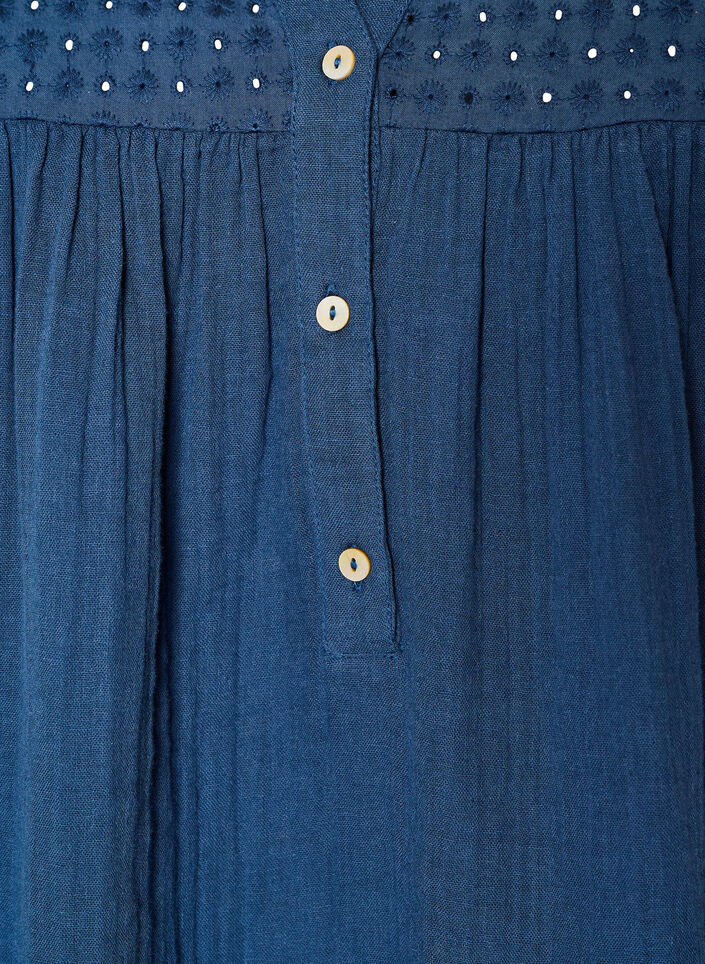 Blouse in cotton muslin with broderie anglaise, Blue, Packshot image number 2