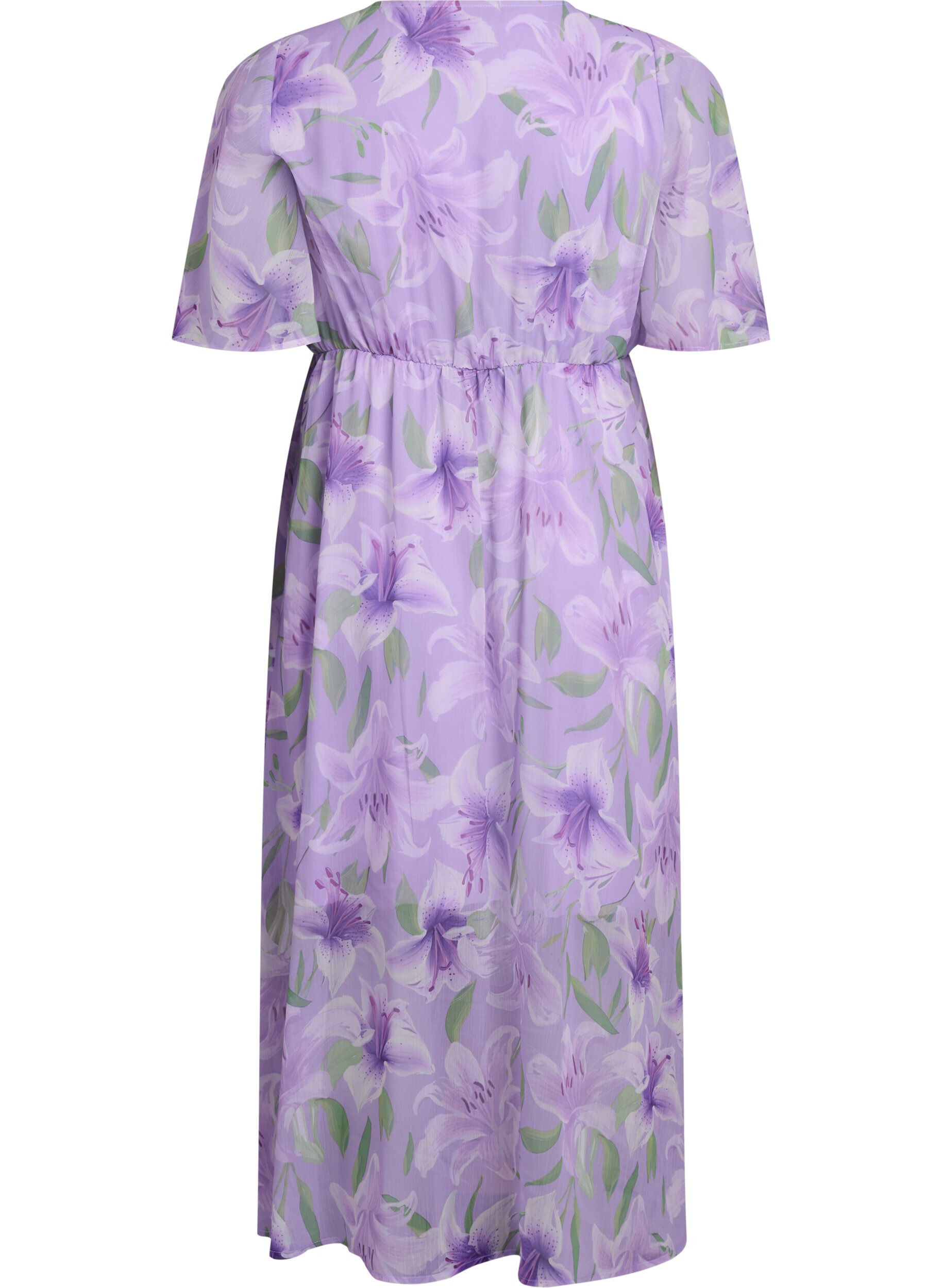 ZizzifashionLong chiffon dress with floral print and short sleeves, Purple, Packshot image number 1
