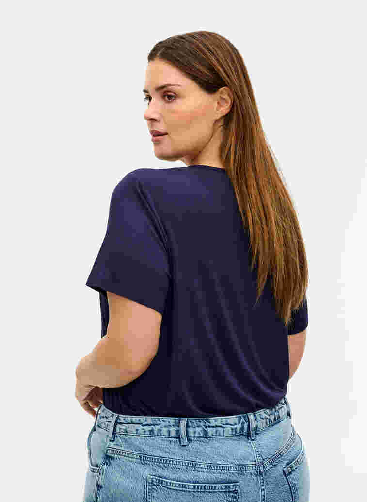 Short-sleeved viscose t-shirt with lace details, Navy Blazer, Model image number 1